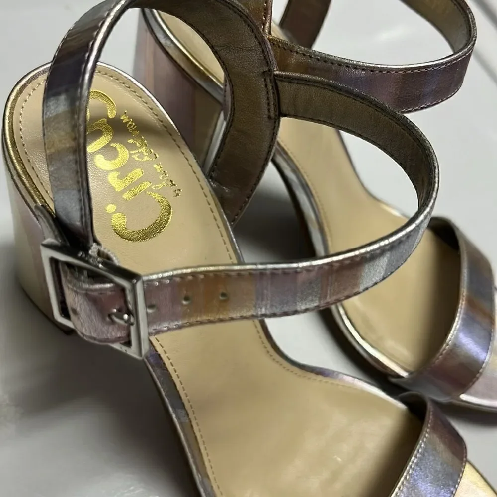 Circus by Sam Edelman Metallic Striped Strappy Adjustable Ankle Block Heels- 7.5